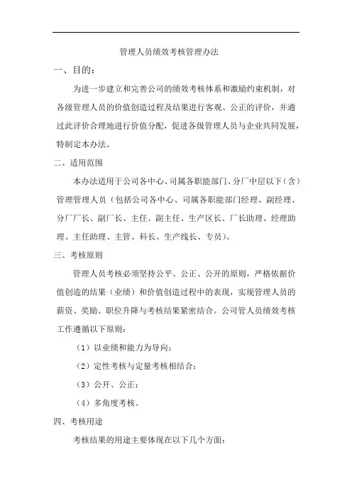 管理人员绩效考核管理办法