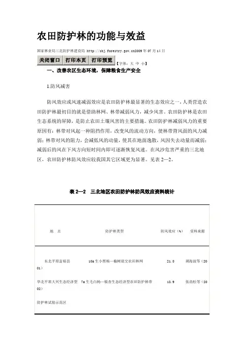 农田防护林的功能与效益