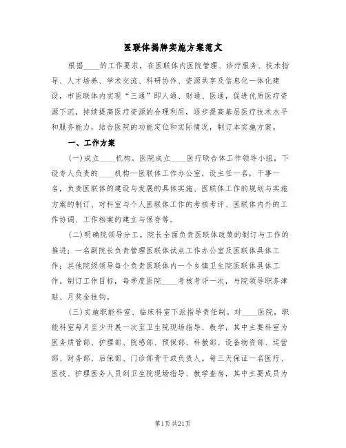 医联体揭牌实施方案范文(四篇)