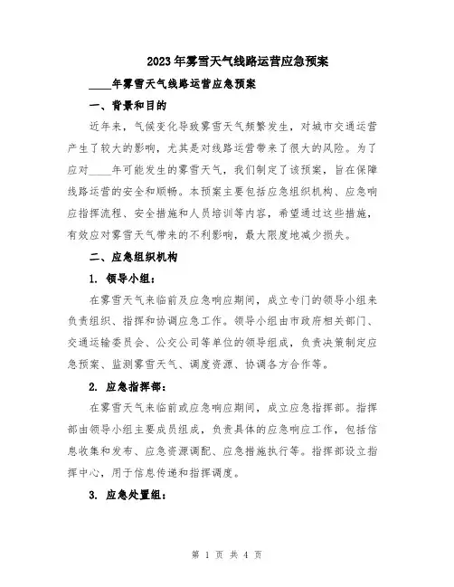 2023年雾雪天气线路运营应急预案