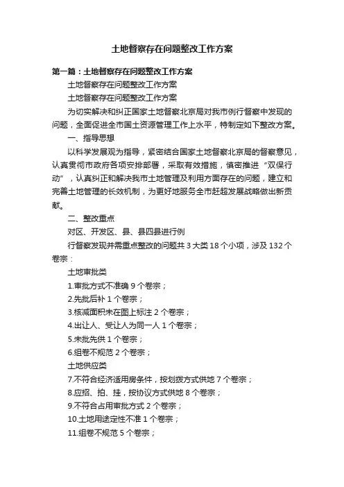 土地督察存在问题整改工作方案