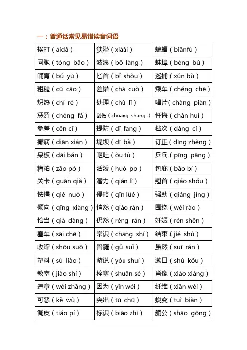 普通话考试字词语和模拟练习综合材料