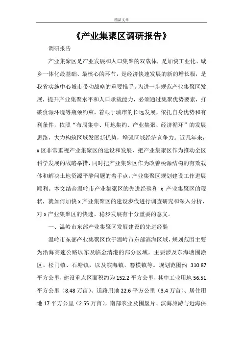 《产业集聚区调研报告》