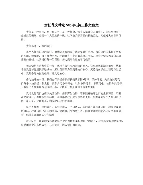 责任范文精选500字_初三作文范文