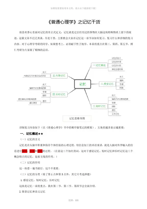 《普通心理学》之记忆干货