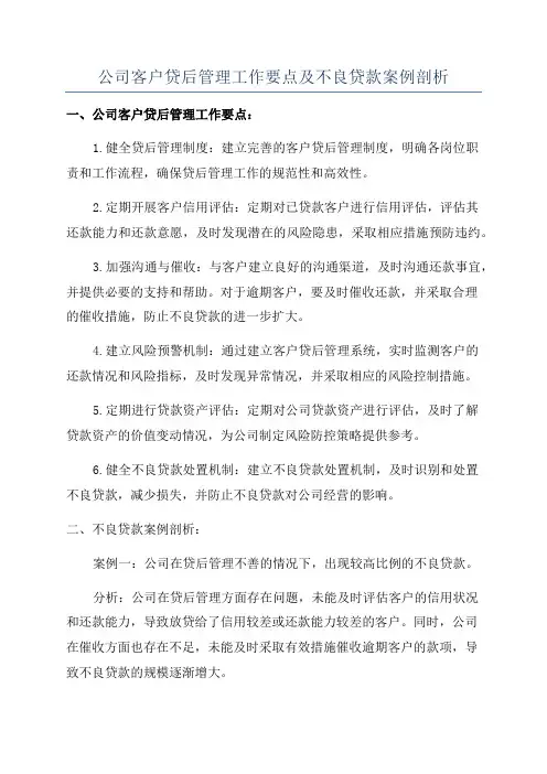 公司客户贷后管理工作要点及不良贷款案例剖析
