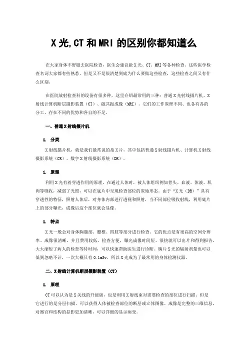 X光,CT和MRI的区别你都知道么