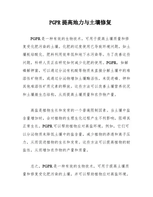 PGPR提高地力与土壤修复