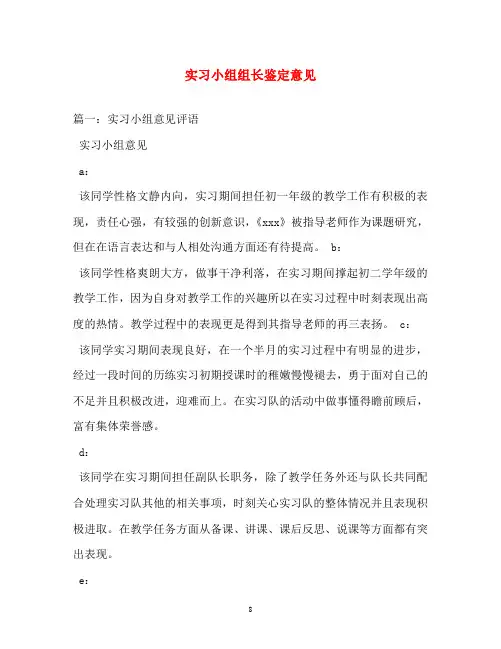 自我鉴定-实习小组组长鉴定意见