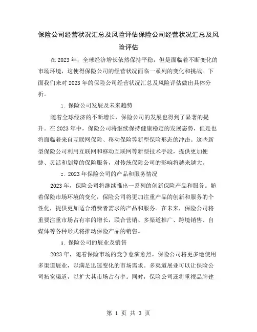 保险公司经营状况汇总及风险评估