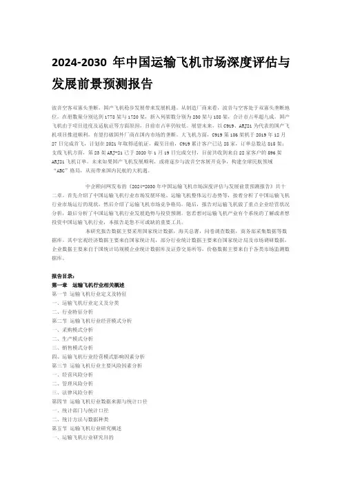 2024-2030年中国运输飞机市场深度评估与发展前景预测报告