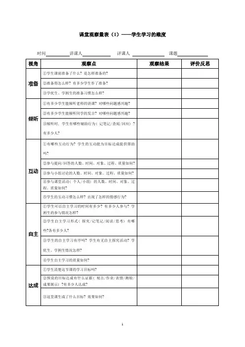 课堂观察量表——学生学习的维度