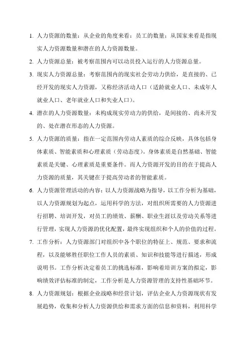 人力资源管理考试要点