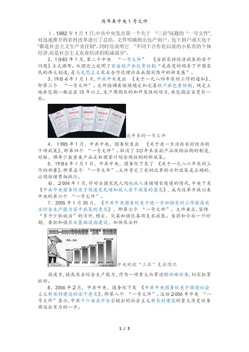 历年来中央1号文件