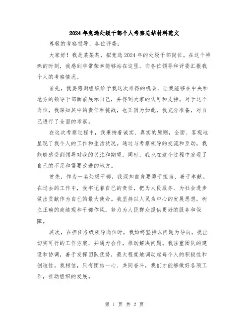 2024年竟选处级干部个人考察总结材料范文