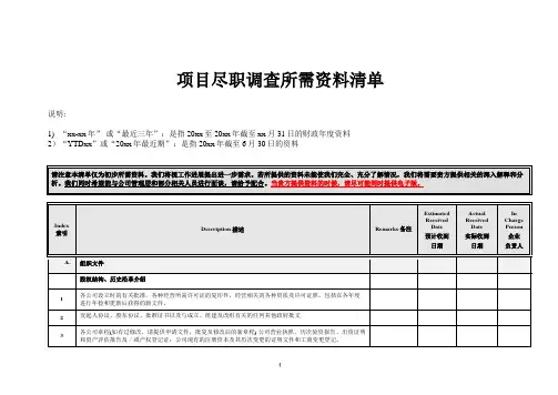 公司财务及税务尽职调查资料清单