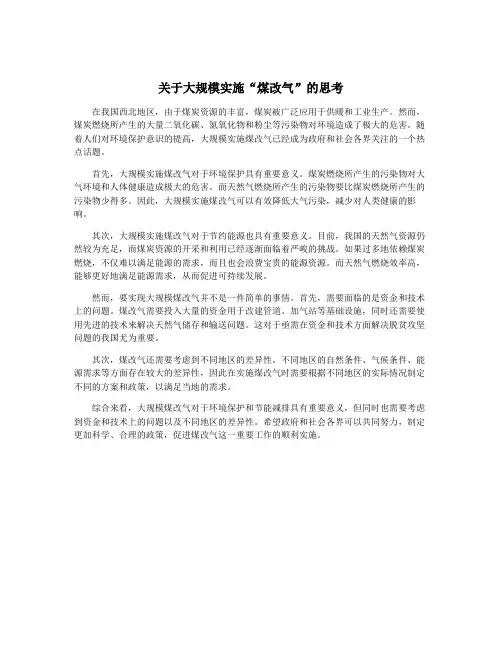关于大规模实施“煤改气”的思考