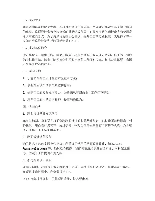 路面设计员实习报告