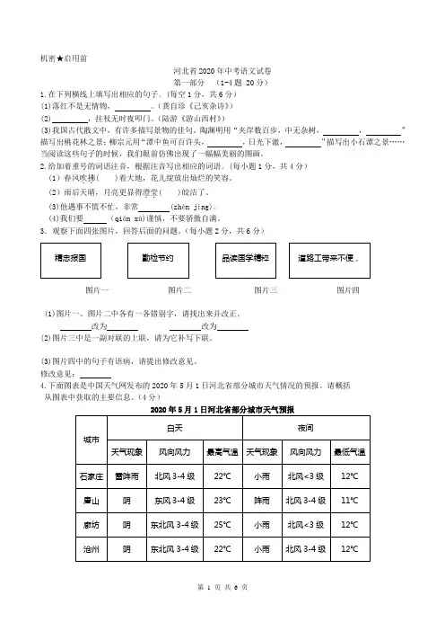 2020年河北省中考语文试题及答案(WORD版)