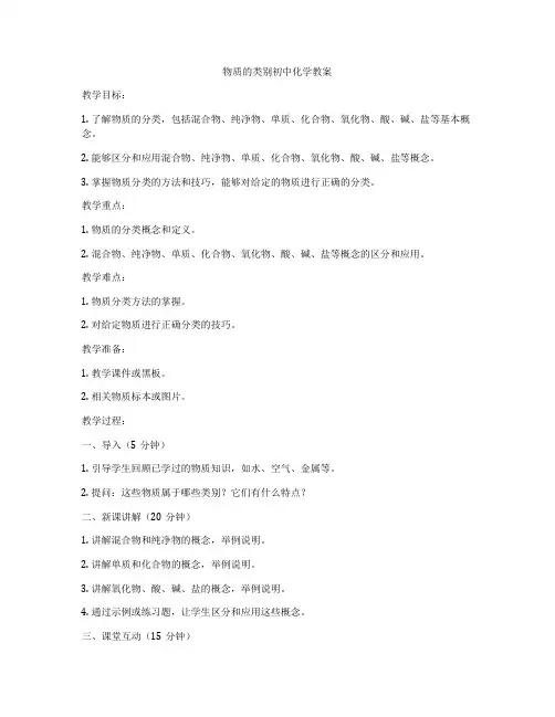 物质的类别初中化学教案