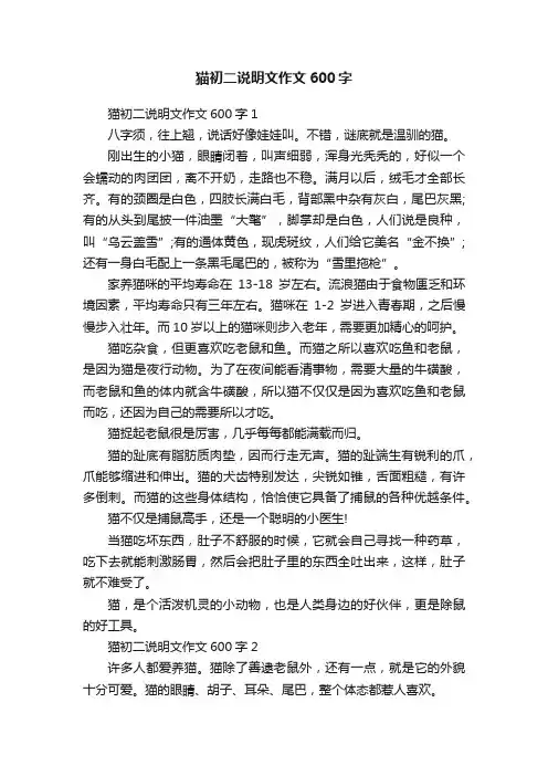 猫初二说明文作文600字