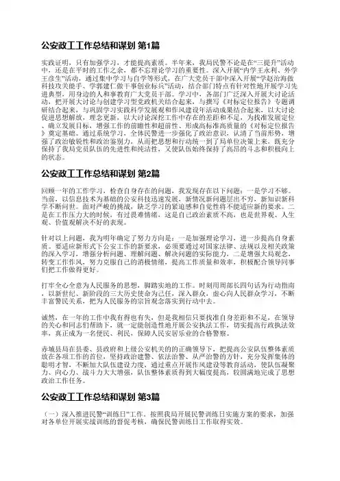 公安政工工作总结和谋划(精选3篇)