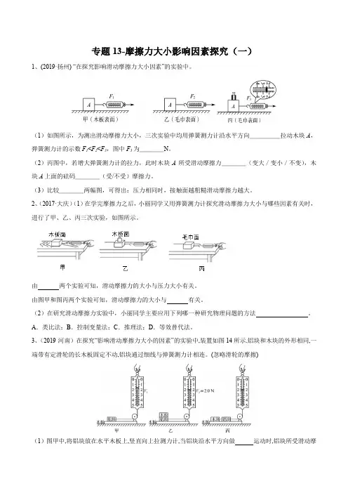 2020年苏科版中考物理实验(探究型)专题13-摩擦力大小影响因素探究(一)