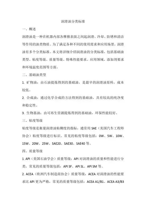 润滑油分类标准