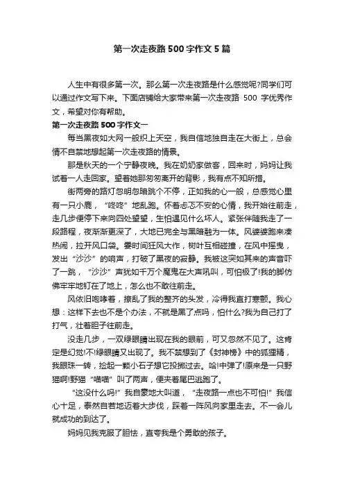 第一次走夜路500字作文5篇
