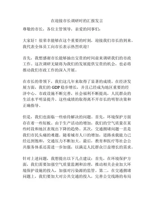 在迎接市长调研时的汇报发言