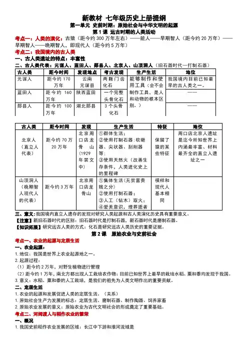 2024--2025学年七年级历史上册知识点提纲