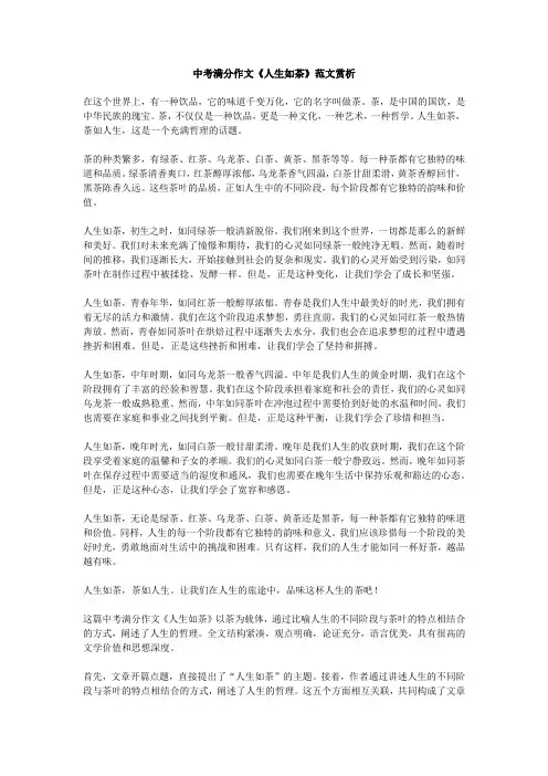 中考满分作文《人生如茶》范文赏析