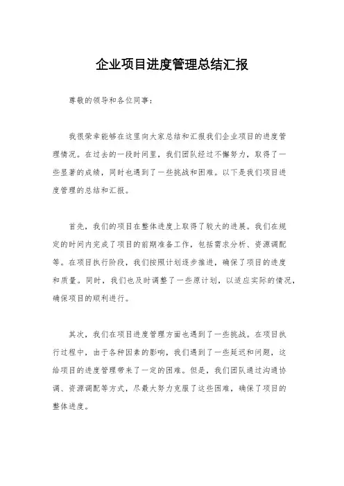 企业项目进度管理总结汇报