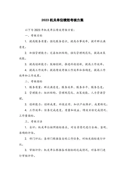2023机关单位绩效考核方案