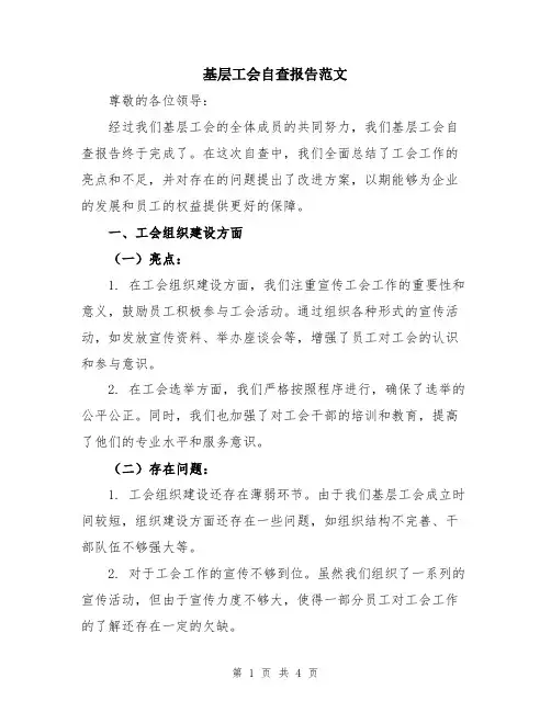基层工会自查报告范文