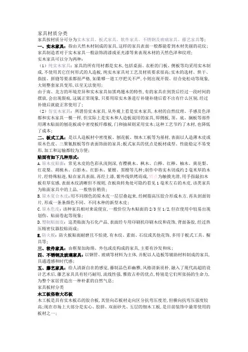 家具材质分类及说明