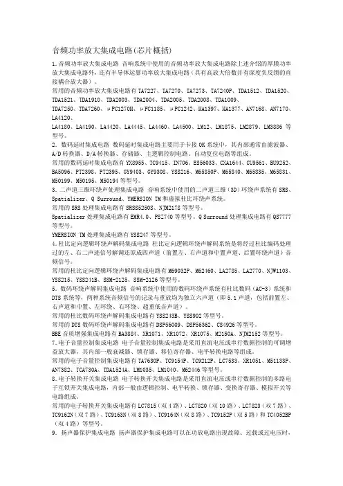 音频功率放大器集成电路(芯片概括)