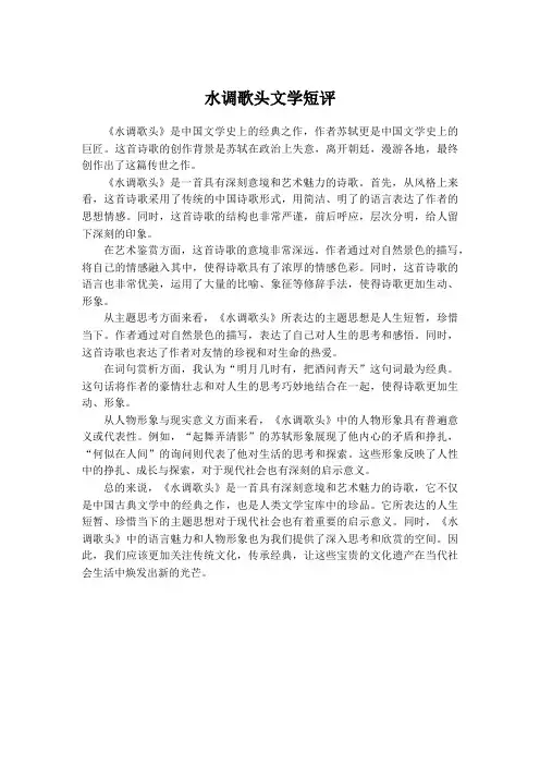 水调歌头文学短评