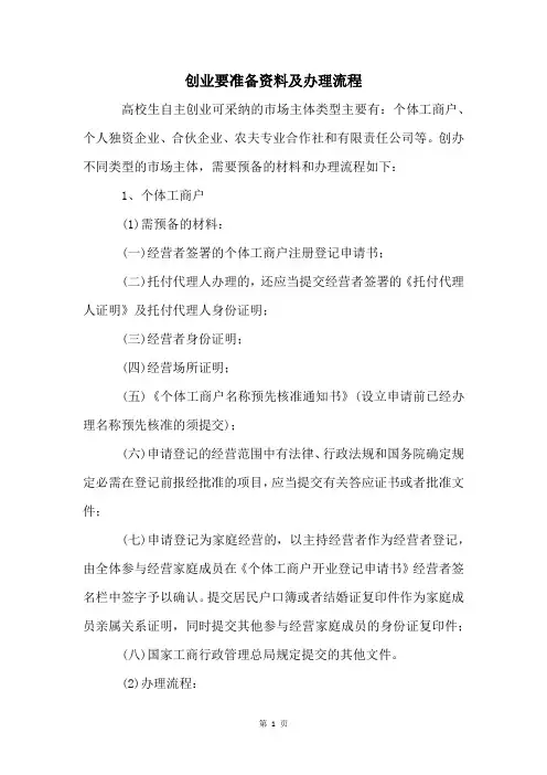 创业要准备资料及办理流程