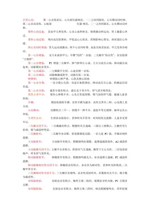 心脏听证口诀
