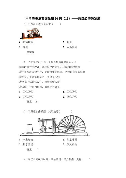 中考历史章节突显题30例：两汉经济的发展(1)(带答案)