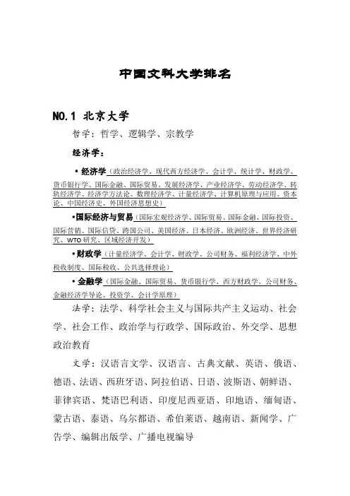 中国文科大学排名