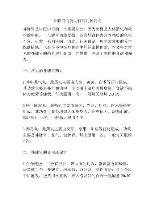 补脾胃的药丸有哪几种药名