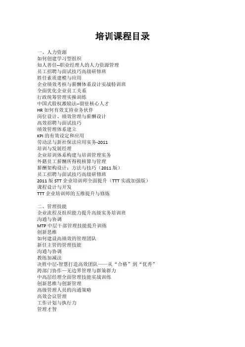 常用培训课题目录