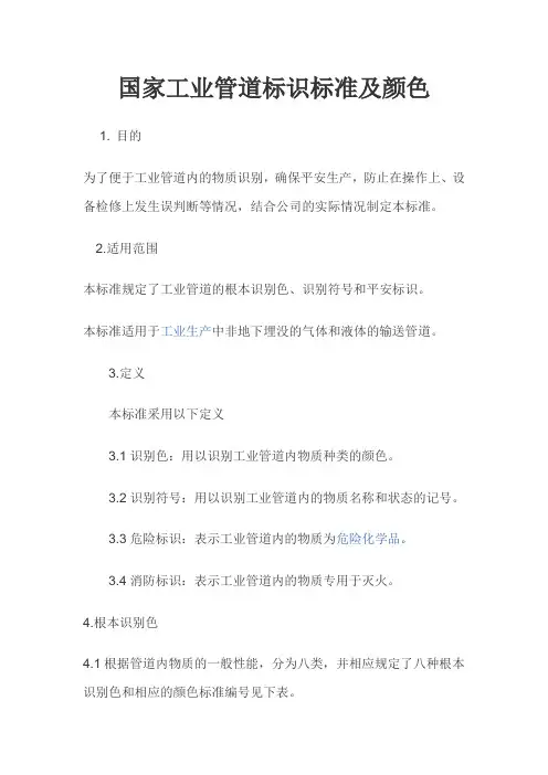 国家工业管道标识规范及颜色