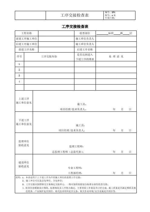 工序交接检查表