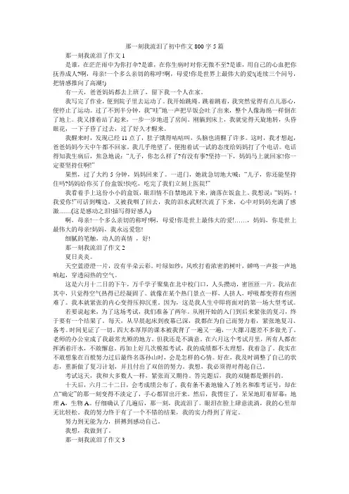 那一刻我流泪了初中作文800字5篇