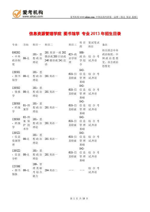 2015中国人民大学图书馆学考研 招生人数 参考书 报录比 复试分数线 考研真题 考研经验 招生简章