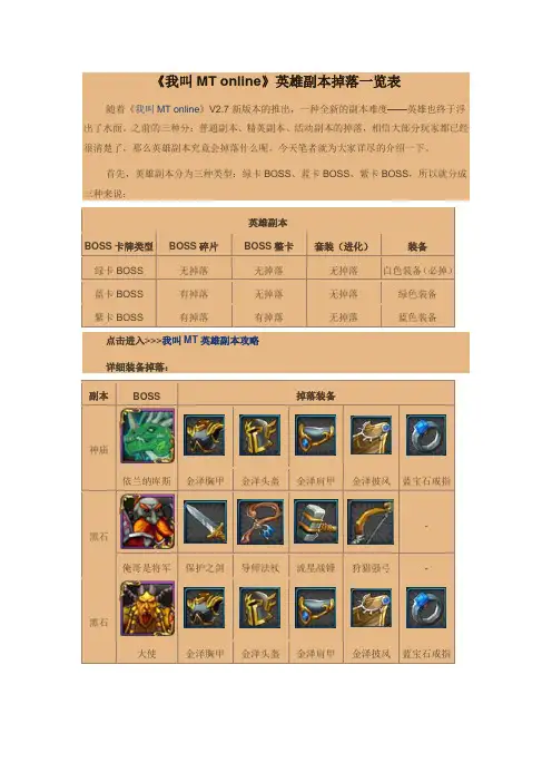 《我叫MT online》英雄副本掉落一览表