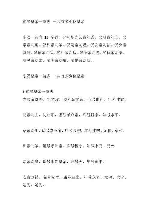 东汉皇帝一览表 一共有多少位皇帝
